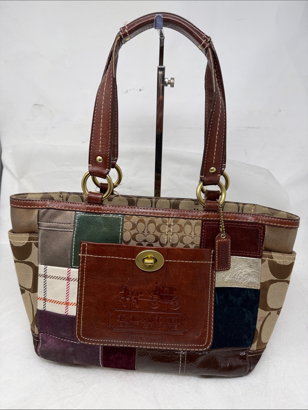 Coach Patchwork Signature Tote in Brown Multi